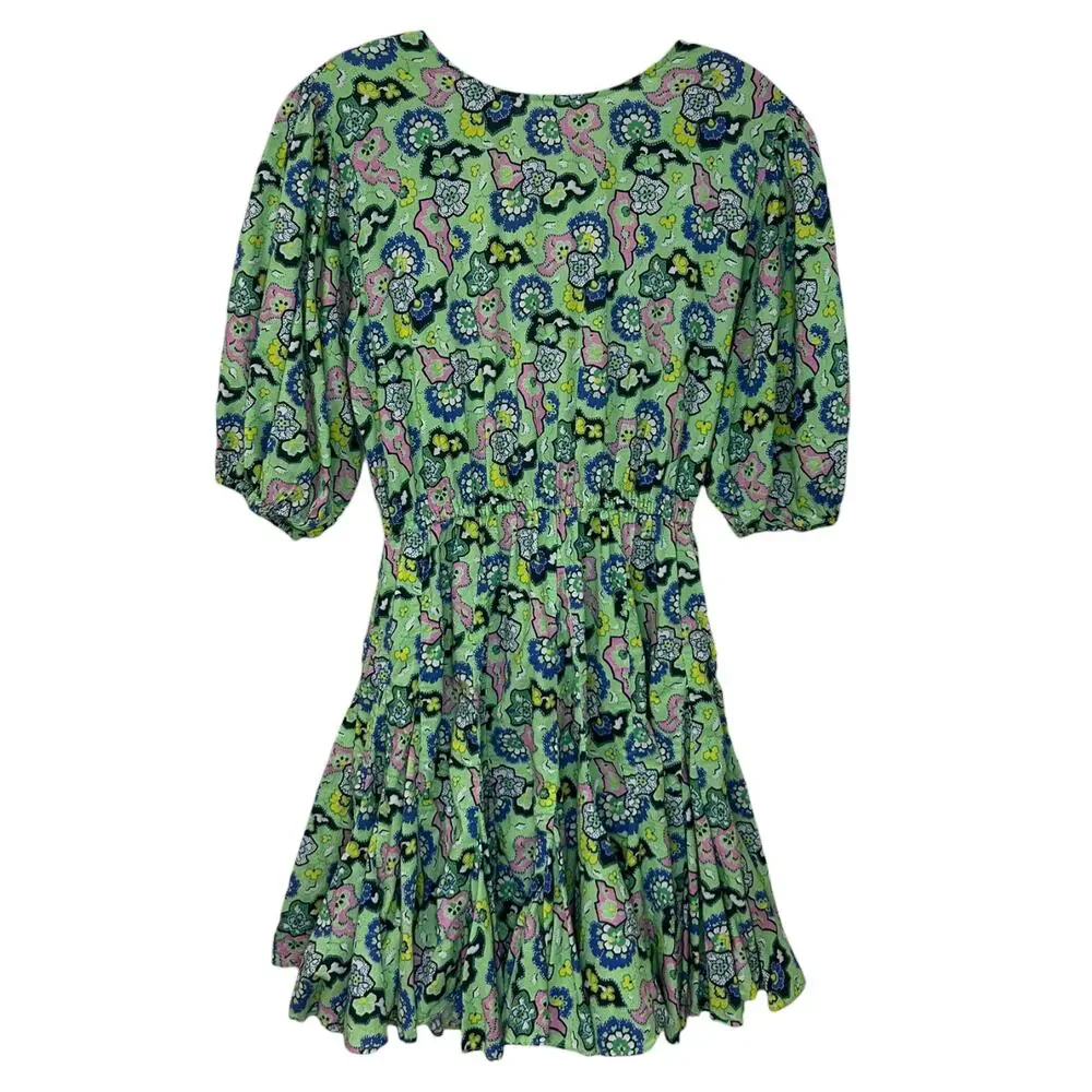 Rhode Women's 'Molly' Mini Dress Mosaic Floral Grass Flowy Open-Back Green Small - Picture 2 of 13